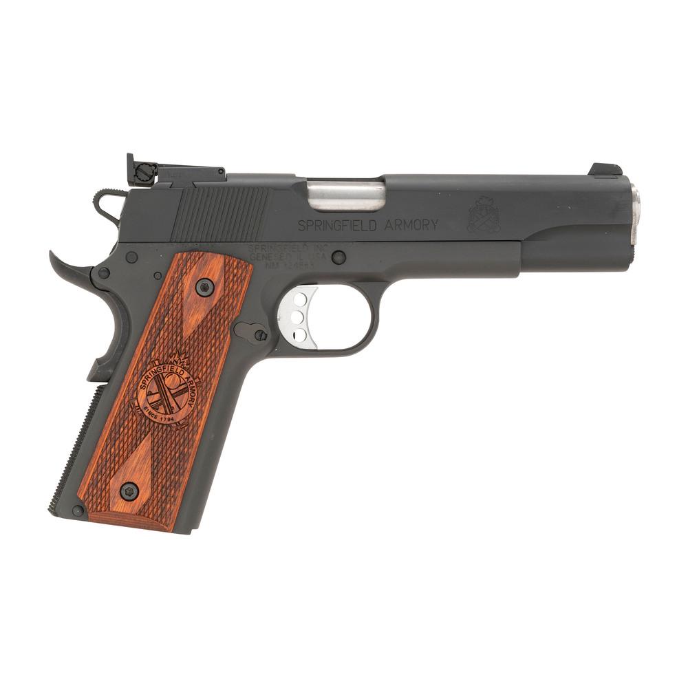 * Springfield Armory 1911-A1 with Hard Case, Extra: .45 ACP. 5" barrel length. SN: 324863. Single action pistol with an adjustable ported trigger and adjustable notch and blade target sights. Parkerized metal finish with a stainless steel trigger and b