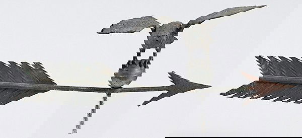 Chrome Eagle Weathervane : Chrome Eagle Weathervane American, early 20th century, chrome eagle weathervane and arrow with red painted tip directional; ht. 14 (eagle), lg. 31 (arrow) in.