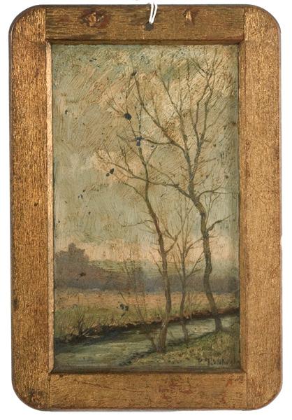 American School, Oil on Board : American School, Oil on Board American School (19th century), signed l.r.; 3.25 x 6.5 in.