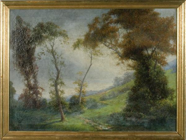 Autumn Landscape by Frank Enders, Oil on Canvas : Autumn Landscape by Frank Enders, Oil on Canvas Frank Enders (American, 1860-1921), titled Autumn, When the Leaves Begin to Fall, signed on stretcher; 33.5 x 45 in.