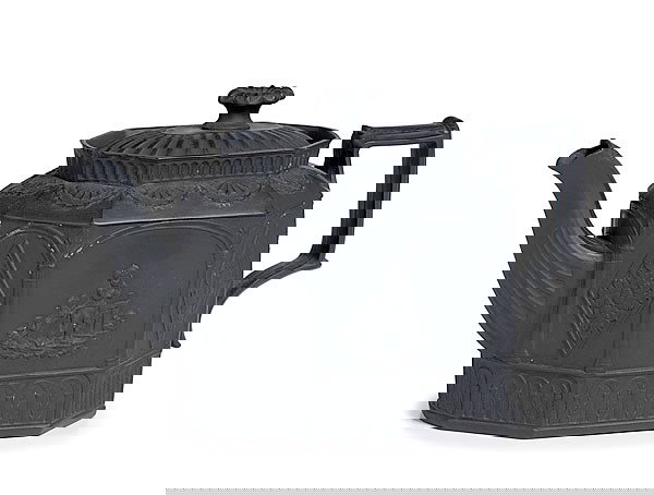Black Jasperware Teapot : Black Jasperware Teapot English, no marks, ht. 6, wd. from spout to handle 9.5 in.