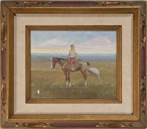Ace Powell (American, 1912-1978) : Ace Powell (American, 1912-1978) Indian on Horse; oil on canvas; signed l.l.; 7.75 in. x 9 in.