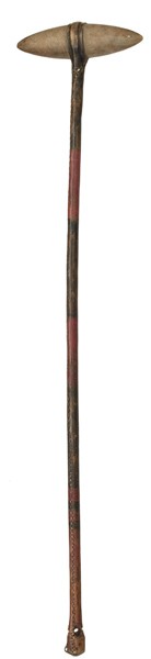 Plains Stone Club : Plains Stone Club With long painted handle in red and black; collection tag stating the club is from the Glenn Jones and John Wallace Collection, length 35 in.; 19th century.