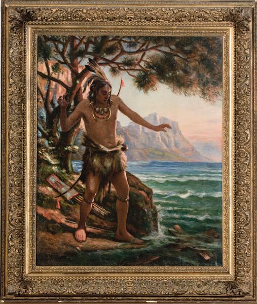 Attributed to Louis Theodore Dube (French/Canadian: Attributed to Louis Theodore Dube (French/Canadian, 1861-?), Portrait of Indian; oil on canvas; signed l.l.; 39 x 31.25 in.