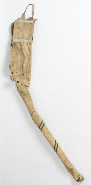 Plains Beaded Hide Rifle Scabbard : Plains Beaded Hide Rifle Scabbard Sinew-sewn with beadwork in colors of white, dark blue, and pea green, length 43 in.; late 19th century.