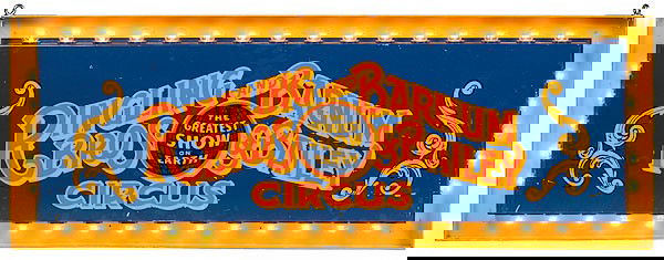 "Ringling Bros. and Barnum & Bailey Circus" Sign : "Ringling Bros. and Barnum & Bailey Circus" Sign American, ca 1940-50(based upon its original wiring, which has since been replaced). A metal hanging sign, reads Ringling Bros. and Barnum & Bailey C