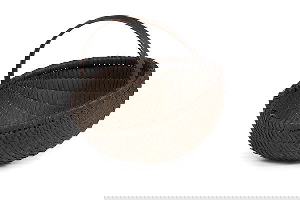 Egg and Slide Lid Basket : Egg and Slide Lid Basket American, late 19th century, woven splint egg basket; ht. 14, lg. 15 in. and slide lid basket; ht. 12, dia. 10 in. Property from the Collection of Lillian Hermel, NY