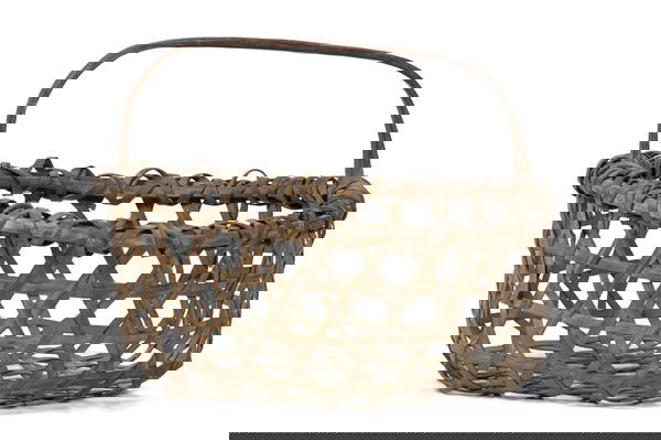 Handled Cheese Basket, Shaker Attributed : Handled Cheese Basket, Shaker Attributed American, 19th century. Shaker attributed splint cheese basket with handle, hexagonal base; ht. 15, dia. 20 in. Property from the Collection of Lillian Her