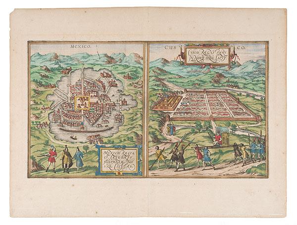 Bird's-Eye Views of Tenochtitlan and Cusco : Bird's-Eye Views of Tenochtitlan and Cusco Braun, Georg and Franz Hogenberg. Two views on one atlas page: Mexico, Regia et Celebris Hispanie Novae Civitas (Mexico, regal and celebrated state of New 