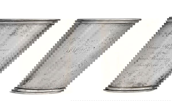 Presentation Julep Cups by Duhme & Co. : Presentation Julep Cups by Duhme & Co. Cincinnati, Ohio, ca 1860s, two coin silver julep cups stamped, Duhme & Co., a silversmith and retailer firm in Cincinnati, Ohio. Both engraved. "B.B.W.", for