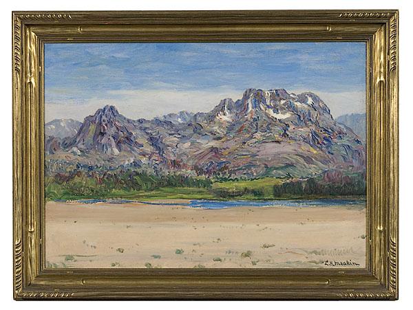 Landscape by L.H. Meakin, Oil on Canvas : Landscape by L.H. Meakin, Oil on Canvas Lewis Henry Meakin (American, 1850-1917), signed l.r.; 20 x 30 in. The Estate of Margaret Gruen Longacre, of the Gruen Watch Co., Cincinnati, Ohio.