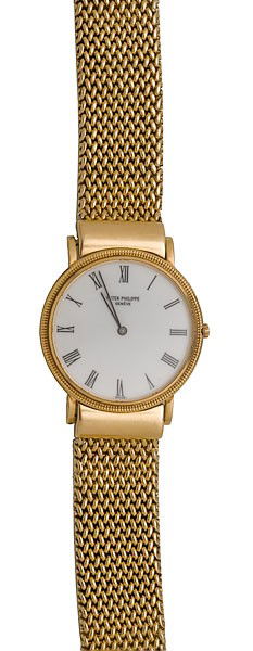 Patek Philippe Men's Quartz Watch : Patek Philippe Men's Quartz Watch American, a gentleman's 18K yellow gold Patek Phillipe quartz watch, Model No 3744, sapphire crystal, white dial with Roman numerals; 18K gold band.