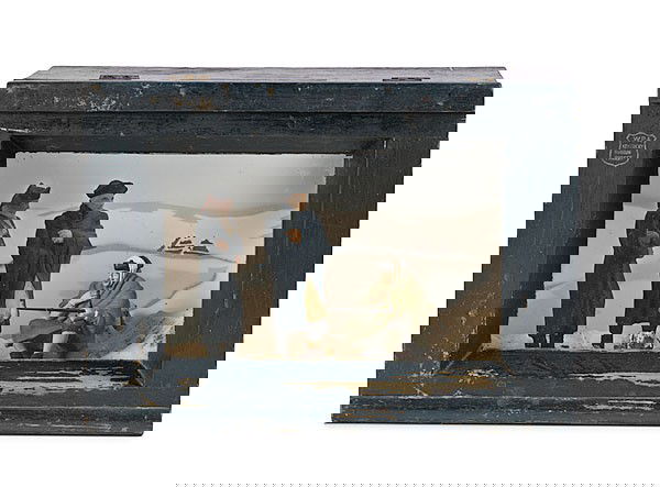 WPA Revolutionary War Diorama : WPA Revolutionary War Diorama Diorama featuring General Washington and two other Revolutionary War soldiers sitting around a campfire in winter with painted winter scene on background, stamped WPA K