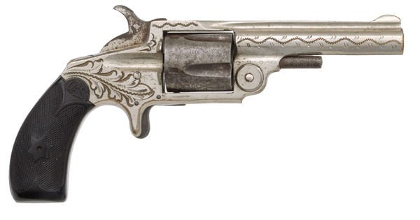 Factory Engraved Otis Smith Revolver : Factory Engraved Otis Smith Revolver .30 caliber RF, 3" round barrel, S/N 16324. Nickel finish, hard rubber grips.