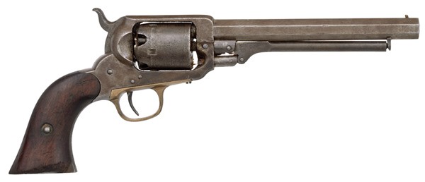 Whitney Percussion Pocket Revolver : Whitney Percussion Pocket Revolver .31 caliber, 6" octagonal barrel, S/N 9510. Barrel marked E. Whitney N. Haven, two-piece wood grips.