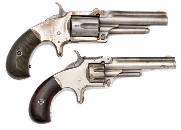 Spur Trigger Revolvers, Lot of Two : Spur Trigger Revolvers, Lot of Two .22 caliber and .32 caliber. Both have 3" barrels. One is a First Model S&W Third Issue; the other is a standard.