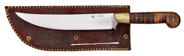 Watson Custom Made Knife and Scabbard : Watson Custom Made Knife and Scabbard 12" primitive hunter, 7.25" blade, maple handle, brass crossguard.