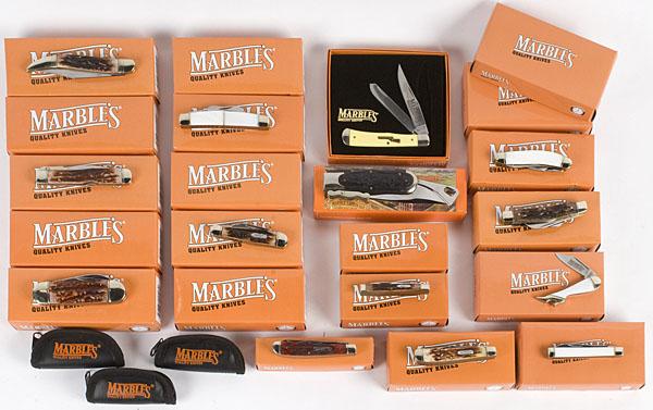 Marbles Pocket Knives, Lot of 25 : Marbles Pocket Knives, Lot of 25 Includes a variety of models, most with bone handles.