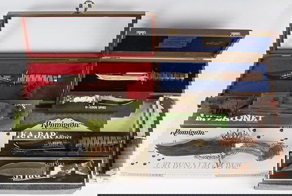 Fixed Blade Collector Knives, Lot of 17 : Fixed Blade Collector Knives, Lot of 17 Includes: Buck M9 bayonet, Remington Crown Stag Bowie, KA-BAR fighting knives, Camillus, Ontario, Marbles Damascus, etc.