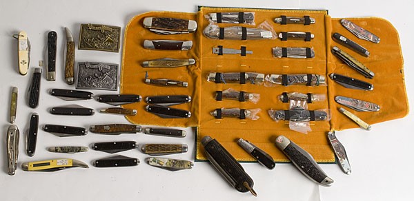 Collector Pocket Knives, Lot of 49 : Collector Pocket Knives, Lot of 49 Includes a variety of patterns and handle materials (bone, wood, etc.) This is a mixed lot of new and old knives. Makers include Remington, Miller, Keen Kutter, KA