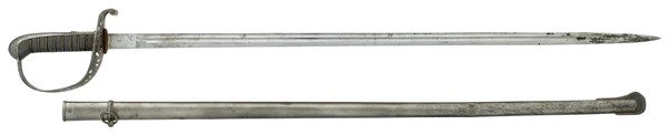 Swiss Officer's Army Sword : Swiss Officer's Army Sword 33" blade with two fullers, iron backstrap and guard. Shagreen and brass wire wrapped handle. Metal scabbard.