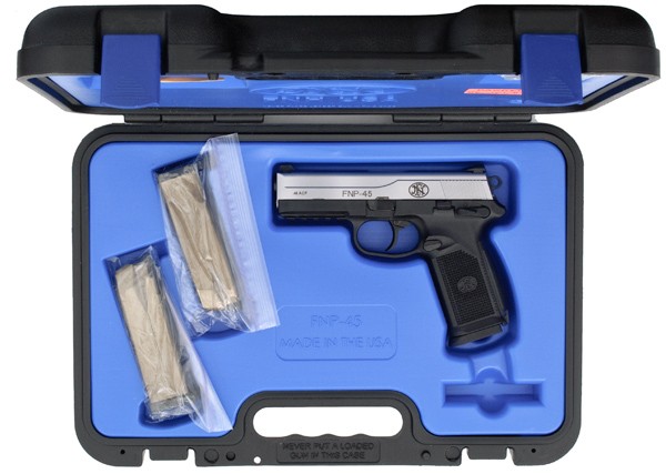 *FN Model FNP-45 Pistol : *FN Model FNP-45 Pistol .45 ACP cal., 4.5" barrel, S/N 61DMR15230. Two-tone finish, three 13 rd. magazines, accessory rail.