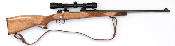 *Sporterized K98 Mauser Bolt Action Rifle : *Sporterized K98 Mauser Bolt Action Rifle 8mm cal., 24" barrel, S/N 3522. Fajen sporter stock, Lyman fixed power scope with clear optics, Williams rear sight, flip safety.