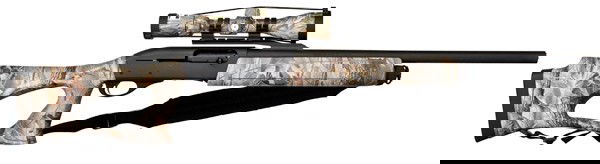 *Remington Model 1187 Sportsman Shotgun : *Remington Model 1187 Sportsman Shotgun 12 gauge, 21" rifled barrel, S/N PC863301. Matte black finish, "Realtree Hardwoods" camo composite stocks, Nikon Slughunter 3x9 variable scope with "Realtree