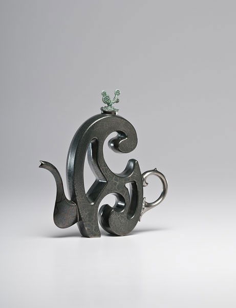 Adrian Saxe, French Curve Teapot : Adrian Saxe, French Curve Teapot (Born 1943, USA) French Curve Teapot , 1989 Porcelain; ht. 10.5, wd. 9 in. This vessel, with its elegant satin glaze and its complex surface, is typical of Saxe's he