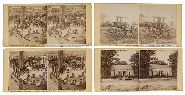 Alexander Gardner Stereoviews of Grant & Staff, Plu: Alexander Gardner Stereoviews of Grant & Staff, Plus Lot of 4, each on cream square-corner mounts with Gardner's 1863 copyright line on recto, including three photographs of General Grant's Council