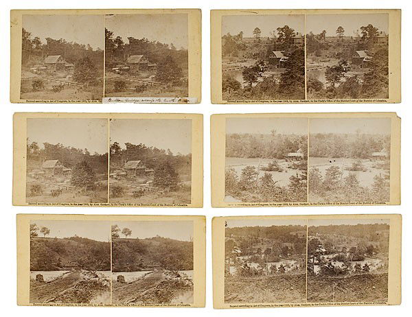 Alexander Gardner Stereoviews of Pontoon Bridges on: Alexander Gardner Stereoviews of Pontoon Bridges on the North Anna River, 1864 Lot of 6, each on pale yellow square-cornered mounts with Gardner's imprinted 1863 copyright line on recto, including: