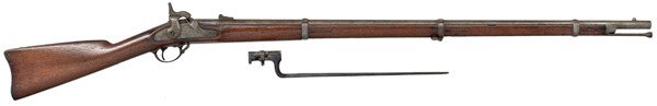 Model 1864 Springfield Rifled-musket : Model 1864 Springfield Rifled-musket .58 caliber, 40" round barrel. Large V P and eagle on the left flat. Lockplate dated 1864 with Springfield and a eagle. Three barrel bands with band springs. Wit