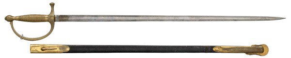 M1840 Musician's Sword : M1840 Musician's Sword 28" blade, marked Horstmans, Phil. Brass handle and knuckle bow. Leather scabbard with brass tip and throat.