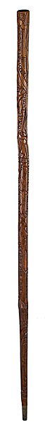 Thomas Jefferson Carved Folk Art Cane : Thomas Jefferson Carved Folk Art Cane third quarter 19th century. With relief carved banner spiraling around shaft: Thomas Jefferson of VA Born April 13, 1743, Was President USA 1801 to 1809 Wrote D