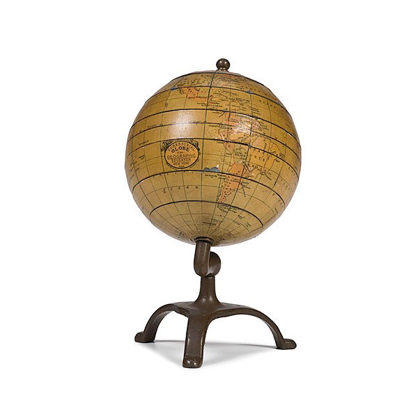 [PUZZLE GLOBE] The Geographic Educator Jigsaw Puzz: [PUZZLE GLOBE] The Geographic Educator Jigsaw Puzzle Globe Novelty terrestrial globe, 6 in. diameter, from The Geographic Educator Corp., New York, 1927. On a simple cast iron tripod base with brass