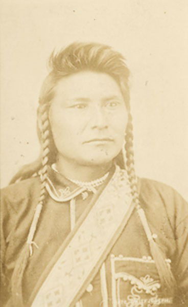 F.J. Haynes Cabinet Photograph of Chief Joseph : F.J. Haynes Cabinet Photograph of Chief Joseph An albumen portrait of Chief Joseph (Nez Perce, ca 1832-1904), with his name printed lower right in negative, featuring Hayne's Fargo, D.T. imprint on