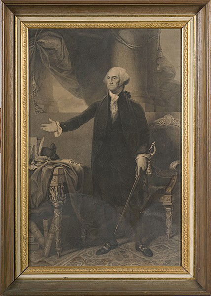 George Washington Engraving : George Washington Engraving Engraving of George Washington by James Heath after Gilbert Stuart portrait of the president, 19th century, unsigned, with provenance information written on verso; 19.75