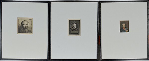 Three Portrait Prints : Three Portrait Prints British, 19th century, first is a reproduced colored lithograph, titled Duke of Wellington 1853 on verso, unsigned; 4 x 3 in. (unframed), 20.75 x 16.75 in. (framed). Second is 
