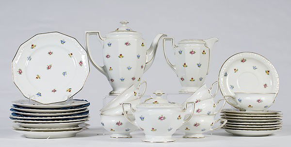 Partial Rosenthal Porcelain Luncheon Set : Partial Rosenthal Porcelain Luncheon Set Continental, 20th century, a partial porcelain luncheon set in the "Maria" pattern, including nine luncheon plates, seven cups and saucers, teapot, cream and