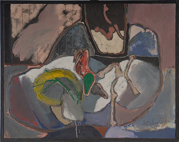 Abstract Painting by Harley Francis, Oil on Canvas: Abstract Painting by Harley Francis, Oil on Canvas Harley Francis (American, b. 1940), titled, signed and dated 64 l.r. and also titled, signed, and dated 1964 on verso with inscription Bloomington,
