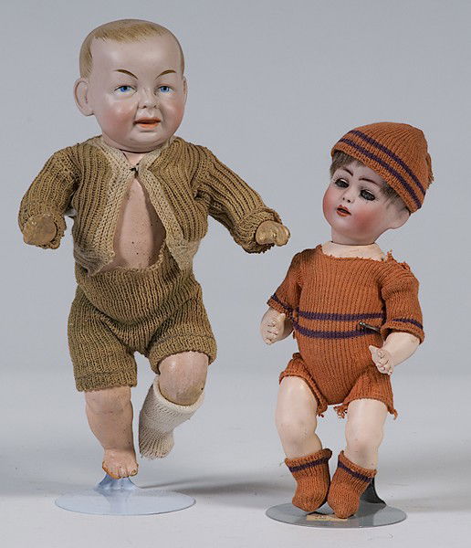 Bisque Socket Head Dolls : Bisque Socket Head Dolls Lot of 2. Includes a bisque socket head doll, mold #229, OCM, Kaiser-like baby, 9 in.; AND an F. Schmidt, bisque socket head doll with blue sleep eyes, five-piece baby body