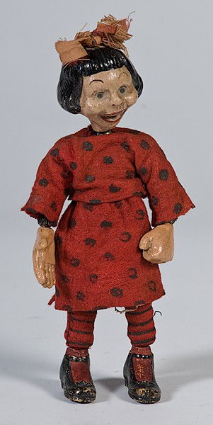 Bucherer Comic Character Doll : Bucherer Comic Character Doll Swiss comic character doll by Bucherer with original clothes; torso stamped "Made in Switzerland Patents Applied for;" carved and painted wooden hands, shoed feet and f
