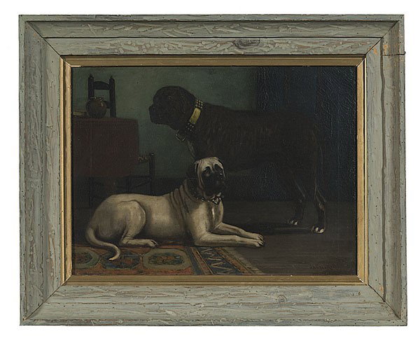 Portrait of Mastiffs by Sidney L. Brackett, Oil on: Portrait of Mastiffs by Sidney L. Brackett, Oil on Canvas Sidney Lawrence Brackett (American, 1852-1910), signed l.r.; 16 x 21.75 in.