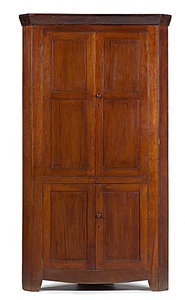 Kentucky Corner Cupboard : Kentucky Corner Cupboard Purportedly Versailles, Kentucky, ca 1790-1810, a one-piece cherry corner cupboard with pine secondary, with shaped cornice over blind paneled doors, over a shaped apron and