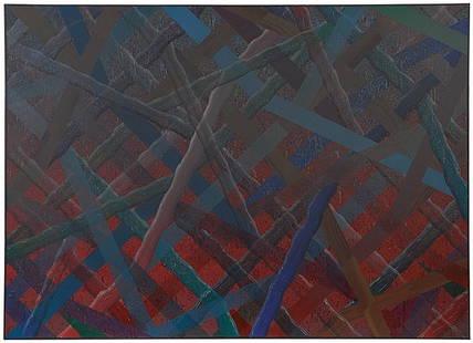 Geometric Painting by Rodney Carswell, Acrylic on: Geometric Painting by Rodney Carswell, Acrylic on Canvas Rodney Carswell (American, b. 1946), titled Red to Gray on verso, signed and dated 1974 on verso; 65 x 90 in.