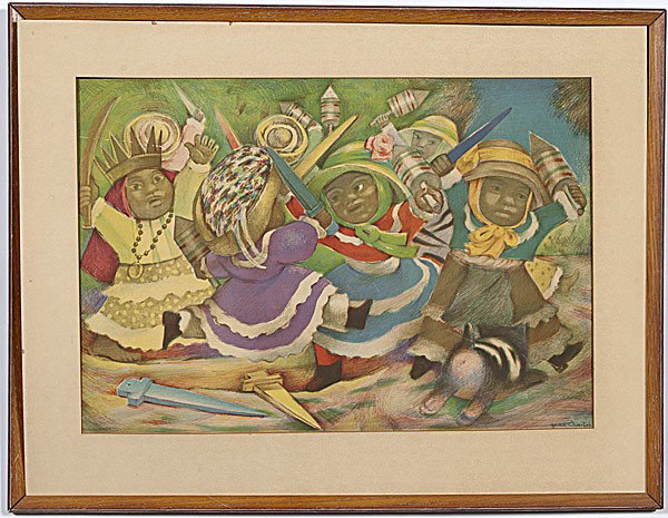Children at Play by Jean Charlot, Colored Lithograp: Children at Play by Jean Charlot, Colored Lithograph Jean Charlot (French, 1898-1979), signed in print and l.r., dated 1936 l.r. and numbered 27/140 l.r.; 15.5 x 22.75 in.