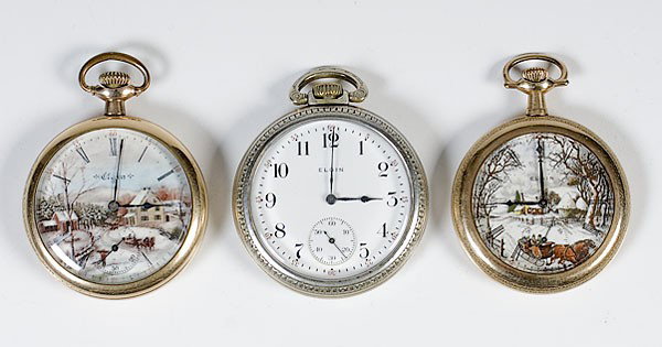 Elgin Open Face Pocket Watches : Elgin Open Face Pocket Watches American, lot of three open faced pocket watches, a