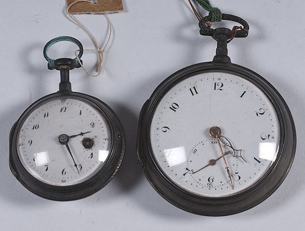 Two Early Open Faced Pocket Watches : Two Early Open Faced Pocket Watches Continental, ca mid 1700's, a open faced Swiss/English watch with silver verge, signed Abraham Collomby Co., Collomby in Geneva and London between 1745-1760., con