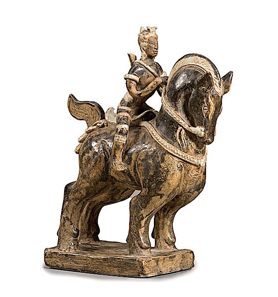 Thailand Ironstone Shan Warrior - Ko Min Kyaw : Thailand Ironstone Shan Warrior - Ko Min Kyaw Thailand, early 20th century, stoneware of horse and rider depicting Ko Min Kyaw warrior with underglaze iron decoration, in style of 15th century Sukho