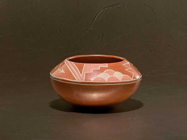 Santa Clara Polychrome Redware Bowl : Santa Clara Polychrome Redware Bowl rainclouds and lightning decorate shoulder, height 4" x diameter 8". mid 20th century